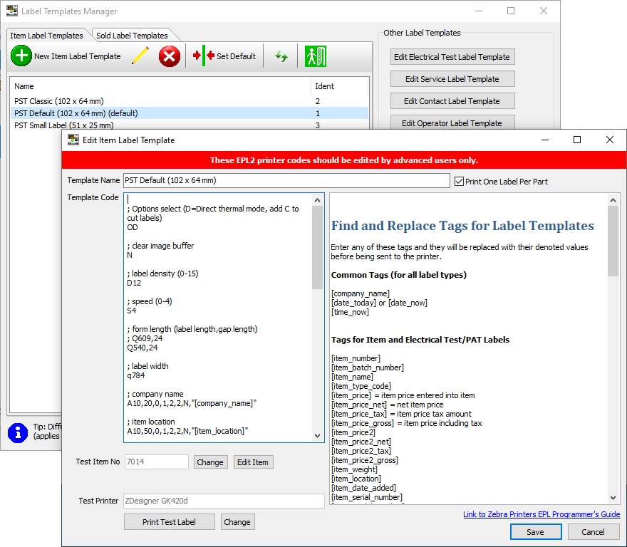 EPL label editor